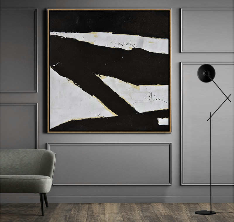 Handmade Extra Large Contemporary Painting,Handmade Minimal Art Palette Knife Canvas Painting, Black White Beige,Modern Art Abstract Painting #Y8S6